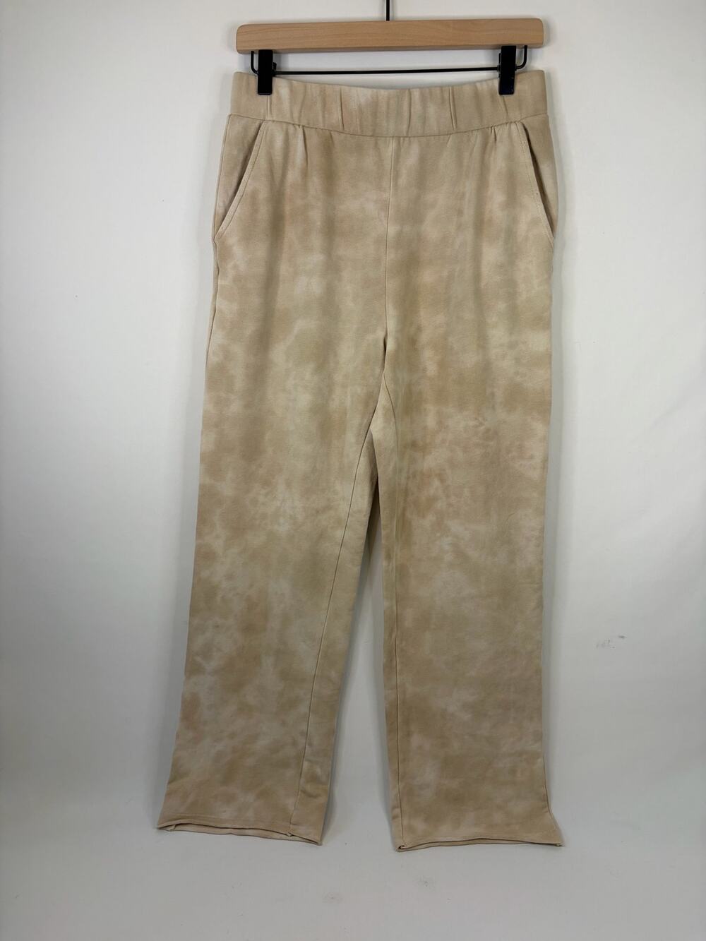 Aerie Tan Beige Tie Dye Wide Leg Sweatpants Size Small Loose Fit w/ Pockets